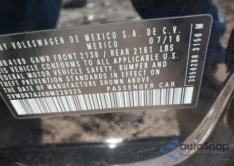 2017 Volkswagen Jetta 1.4T Se from USA, damaged, VIN 3VWDB7AJ6HM220325